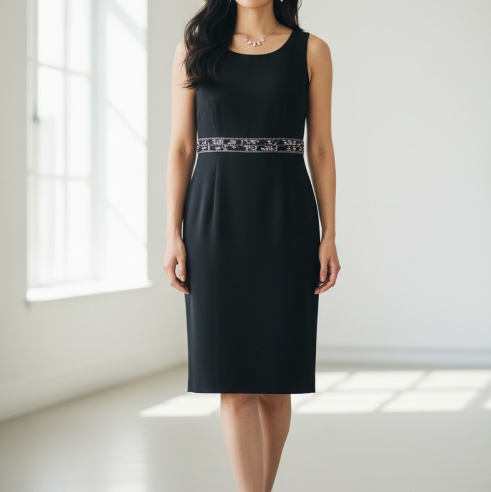 Kasper Black Dress Women's 8 Sleeveless Sequin Bead Elegant Cocktail Minimalist